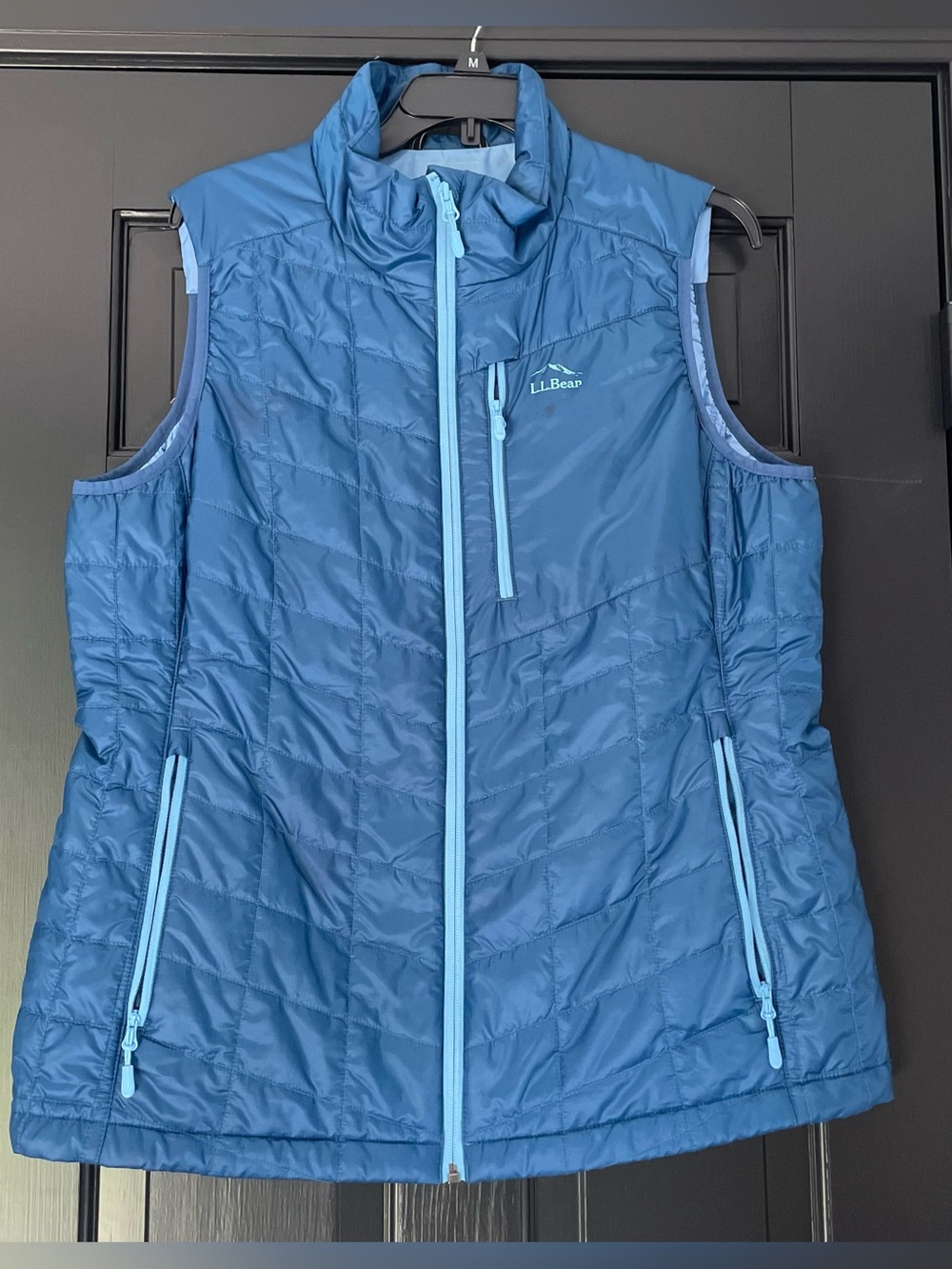 L.L. Bean Women's Quilted Insulated Vest in Blue with Light-Blue Trim